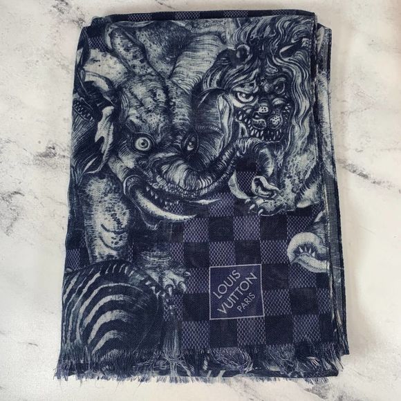 ❌❌ LOUIS VUITTON Cashmere/Silk/Wool Chapman Brothers Stole Blue Monogram LV - Picture 8 of 11